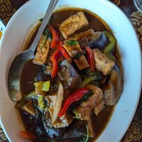 Eggplant with tofu, peppers, and basil at The Basil in Carson City