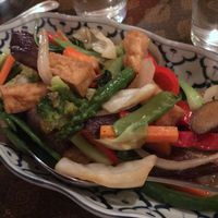 “Spicy” eggplant. Lots of veggies, but bland.  at The Basil in Carson City