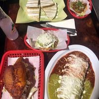 from L to R top to bottom: quesadilla, pastor taco, pastor sopes, the sandwich that is not the torta, deep fried chimichanga at SoyMexican in Las Vegas