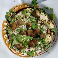 Vegan Jerusalem artichoke risotto. at Cafe Bar Valimo in Helsinki