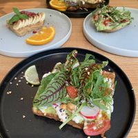 Savory gluten-free waffle   at Beans & Nuts in Bern