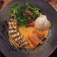 sesame coated tofu with pumpkin & sweet potato from the weekly special at VietAroma in Karlsruhe