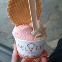 Strawberry and hazelnut at Gelateria Il Gelatiere in Alba