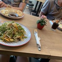 Spinat noodles + mongolische teigtaschen  at Veganaa in Berlin