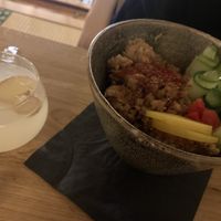 Gyudon and nice hot yuzu drink  at Mori Cafe in Paris