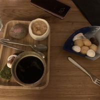 Red bean mochi and cafe grande  at Mori Cafe in Paris