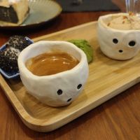 Café gourmand and sesame flan 🖤  at Mori Cafe in Paris