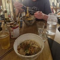 Tantanmen noodles (front) and miso ramen (back) at Mori Cafe in Paris