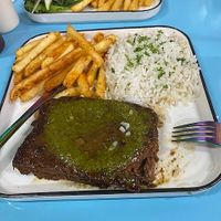 Chimmichurri Steak with Fries and Rice at Planticeria in Panama City