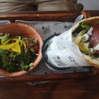 Plantigyro 🌯 with side salad instead of fries at Planticeria in Panama City