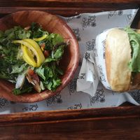 No-Chicken Burger with side salad instead of fries at Planticeria in Panama City