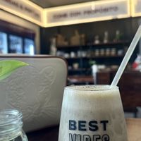 “Pink” Matcha with soy milk. $5.  at Planticeria in Panama City