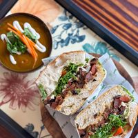Focaccia Plantivora with soup  at Planticeria in Panama City