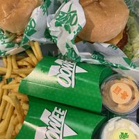 Burgers and fries  at Oowee Vegan in North London