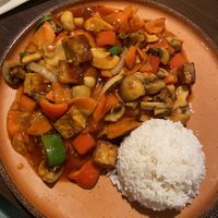 Tasty vegan sweet and sour vegetable and
tofu dish served with rice! at Wok Asian Cuisine in Bremerhaven