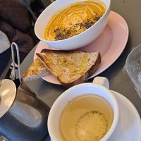 Herbal Tea and the Pumpkin Soup with toasted Bread at À la Lo in Stockholm
