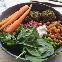 Green Pea Falafel Bowl at Southern Cross Garden Bar Restaurant in Wellington