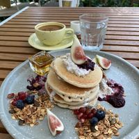 Vegan pancakes with fig  at Yellow Lane Cafe in Bangkok