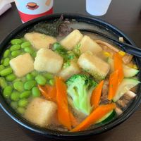 veggie udon noodle soup at Poke River in Evansville