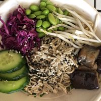 Egg plant poke bowl at Papaya in Lennox Head