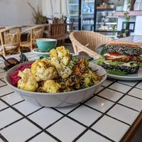 Bliss Bowl and Veggie Burger at Papaya Cafe, Lennox at Papaya in Lennox Head