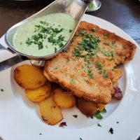 Vegan Frankfurter Schnitzel with Green Sauce (small) at Zum Eichkatzerl in Frankfurt