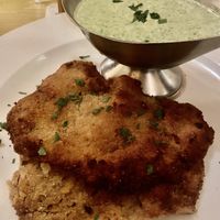 Vegan schnitzel with green sauce   at Zum Eichkatzerl in Frankfurt