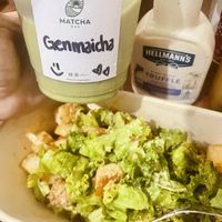 Cheesy vegan hotdog 🌭 + refreshing matcha green tea 🍵 + my fave roasted mushroom salad 🥗 = awesome meal!   at Kindred Cafe in Davao City