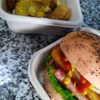 Cheesy Taters & Nuggets. Bacon & Hash. 💚🤤 All in compostable takeaway boxes! at Kindred Cafe in Davao City