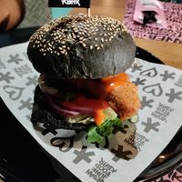 Cod burger. Pretty good! at Vegan Junk Food Bar - El Born in Barcelona