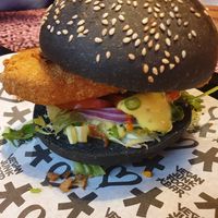 "Cod" burger at Vegan Junk Food Bar - El Born in Barcelona