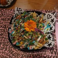 Rainbow loaded fries at Vegan Junk Food Bar - El Born in Barcelona