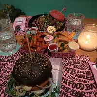 Burguers + sweet potato fries + Cajun fries at Vegan Junk Food Bar - El Born in Barcelona