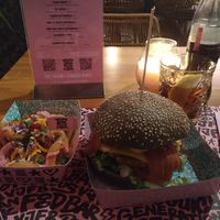Onion rings 5€, smash royal burger 14€, cola 3,50€ at Vegan Junk Food Bar - El Born in Barcelona