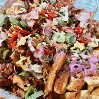 Vegan loaded smiley fries  at Vegan Junk Food Bar - El Born in Barcelona
