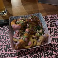 Zeafood topped fries  at Vegan Junk Food Bar - El Born in Barcelona