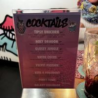 Cocktail menu - try the Tipsy Unicorn    at Vegan Junk Food Bar - El Born in Barcelona