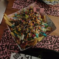 Rainbow french fries at Vegan Junk Food Bar - El Born in Barcelona