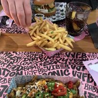 Burger and fries  at Vegan Junk Food Bar - El Born in Barcelona