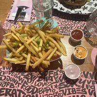 Fries with Ketchup/Purple Garlic/VJFB Sauce  at Vegan Junk Food Bar - El Born in Barcelona