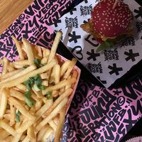 Mini slider and chips   at Vegan Junk Food Bar - El Born in Barcelona