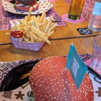 McCruelty burger with fries at Vegan Junk Food Bar - El Born in Barcelona