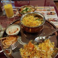 Veg biriyani with veg korma curry at Waindo Kiba in Tokyo