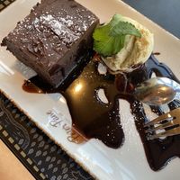 Vegan chocolate cake with ice cream  at Peter Pane in Timmendorfer Strand