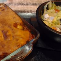 Vegan Moussaka and accompanying Greek Salad at De Buurman in Heerenveen