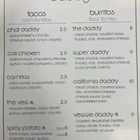 Menu at Taco Daddy's in Martinez
