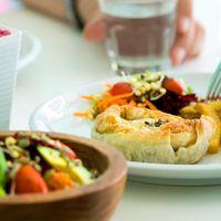 Indian potato & spinach pie with chips at Dapur Deli in Sanur