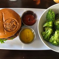 impossible burger and broccoli   at The Cordial Cork in Richmond