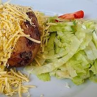 Jacket potato with vegan cheese at Ralphy's in Morecambe