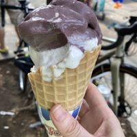 Black raspberry and vanilla a few licks in trying to mop up.   at J.P. Licks -  - Newbury in Boston